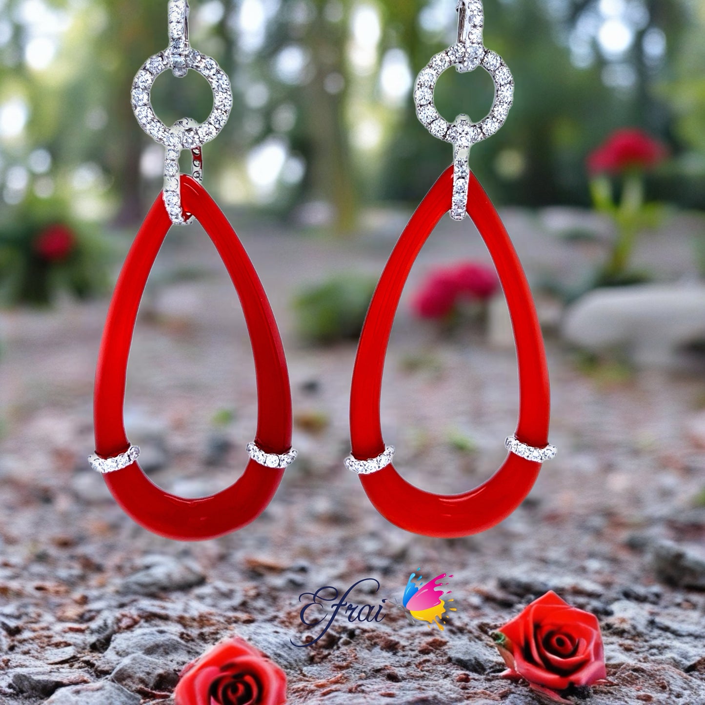 Exotic cut Carnelians and diamonds earrings