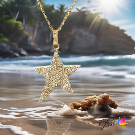 Gorgeous deco design natural diamonds star necklace