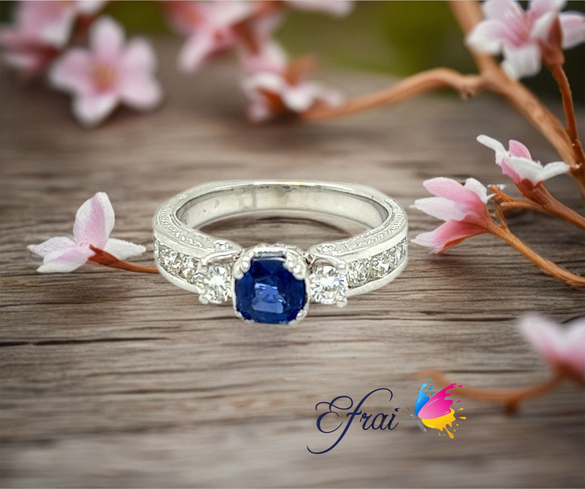 Natural blue sapphire and diamonds ring