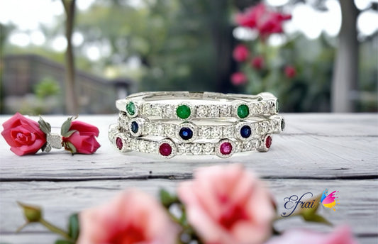 Tricolor gemstones and diamonds ring
