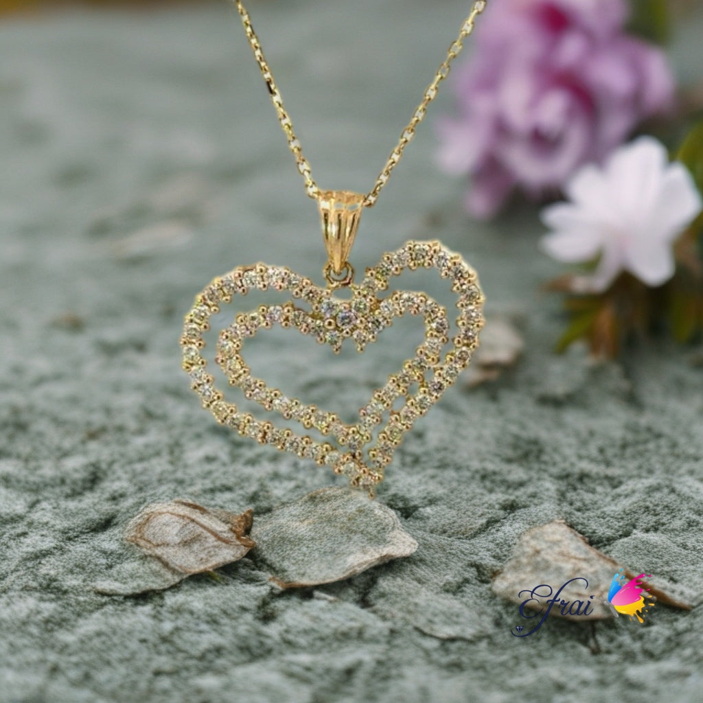 Double diamonds heart necklace