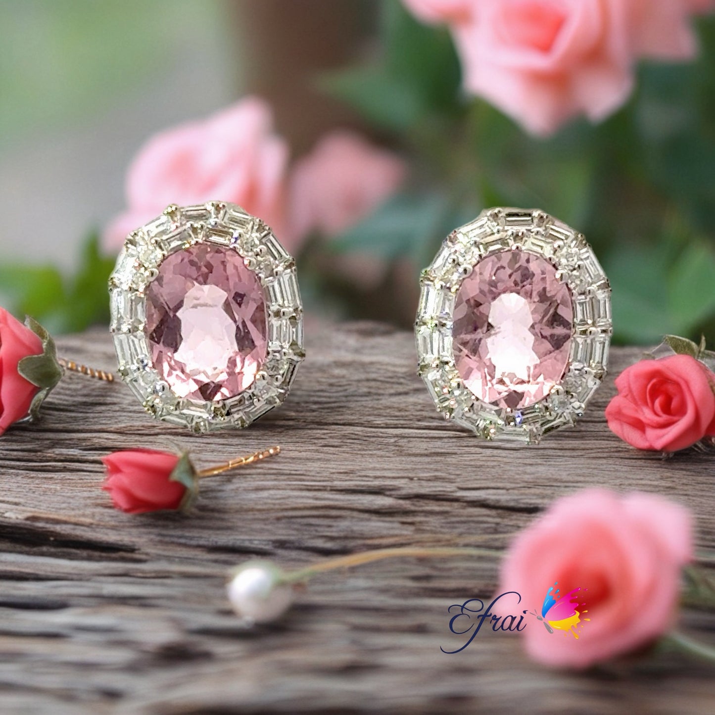 Gorgeous natural Pink Morganite and diamonds earrings