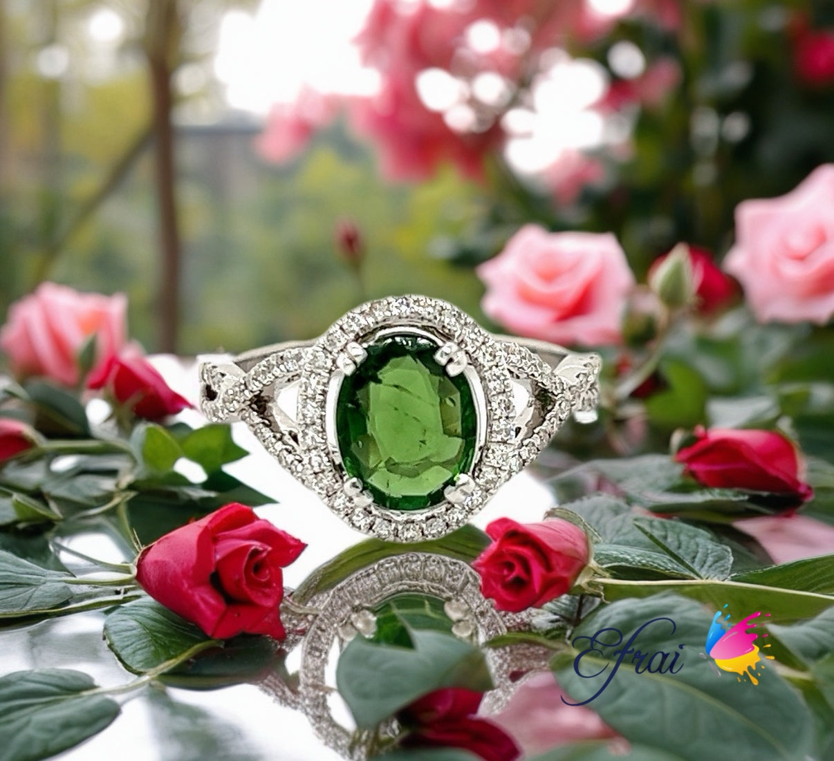 Tourmaline and diamonds ring