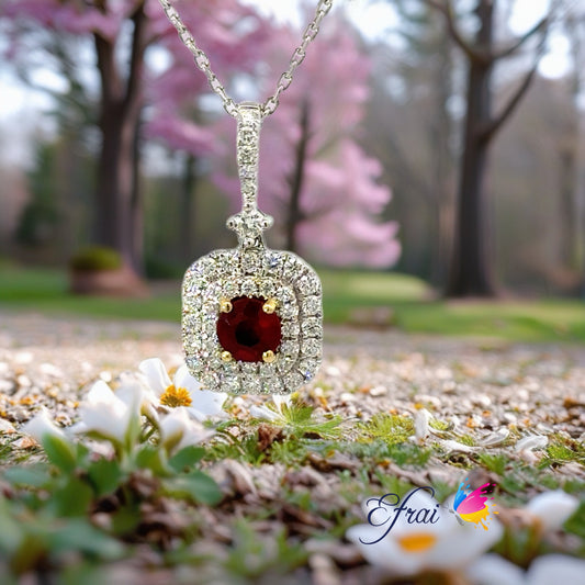 Dainty classy natural ruby and diamonds necklace