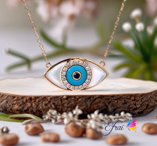 Turquoise diamonds evil eye necklace