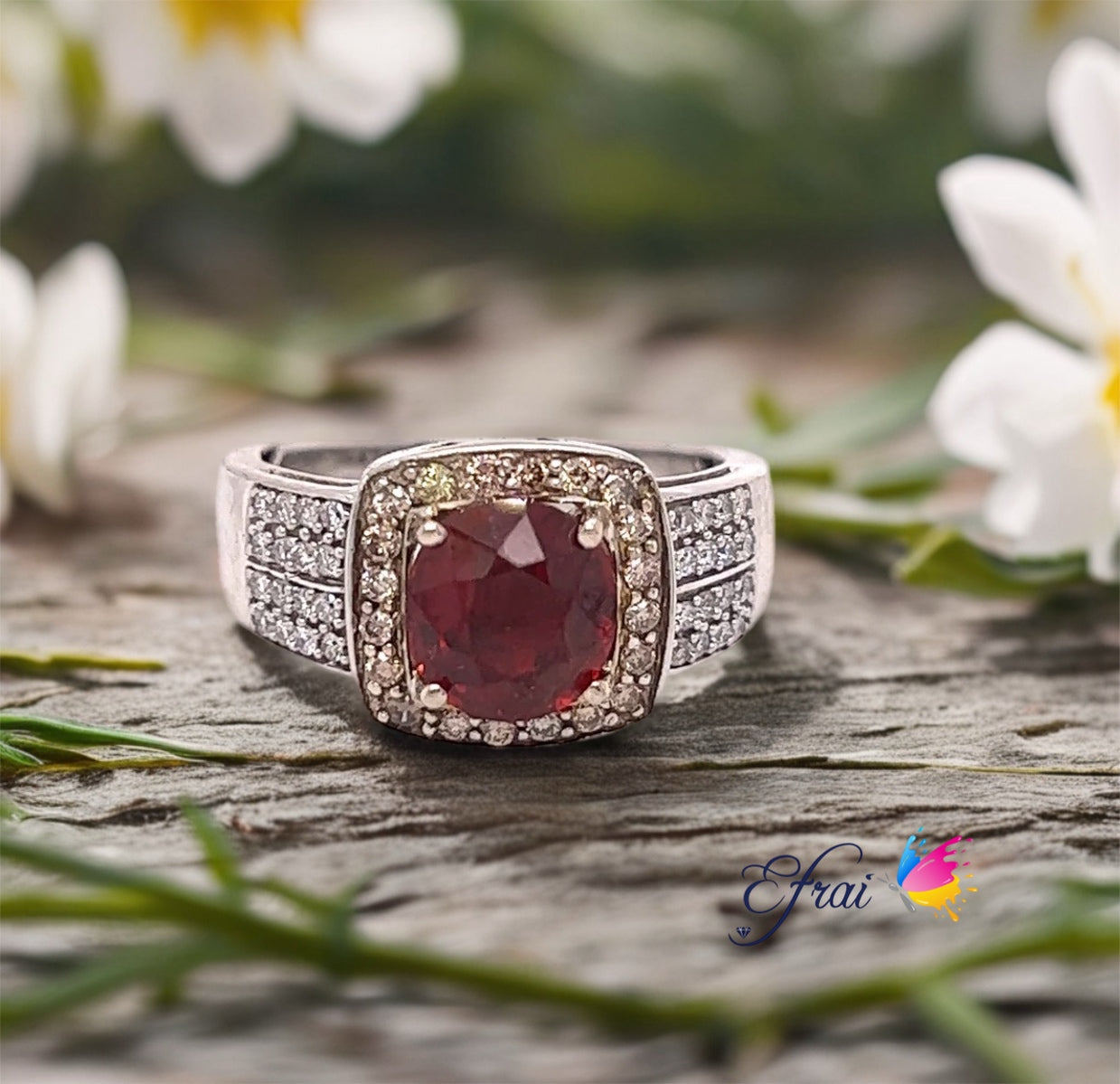 Natural blood orange garnet and diamonds ring