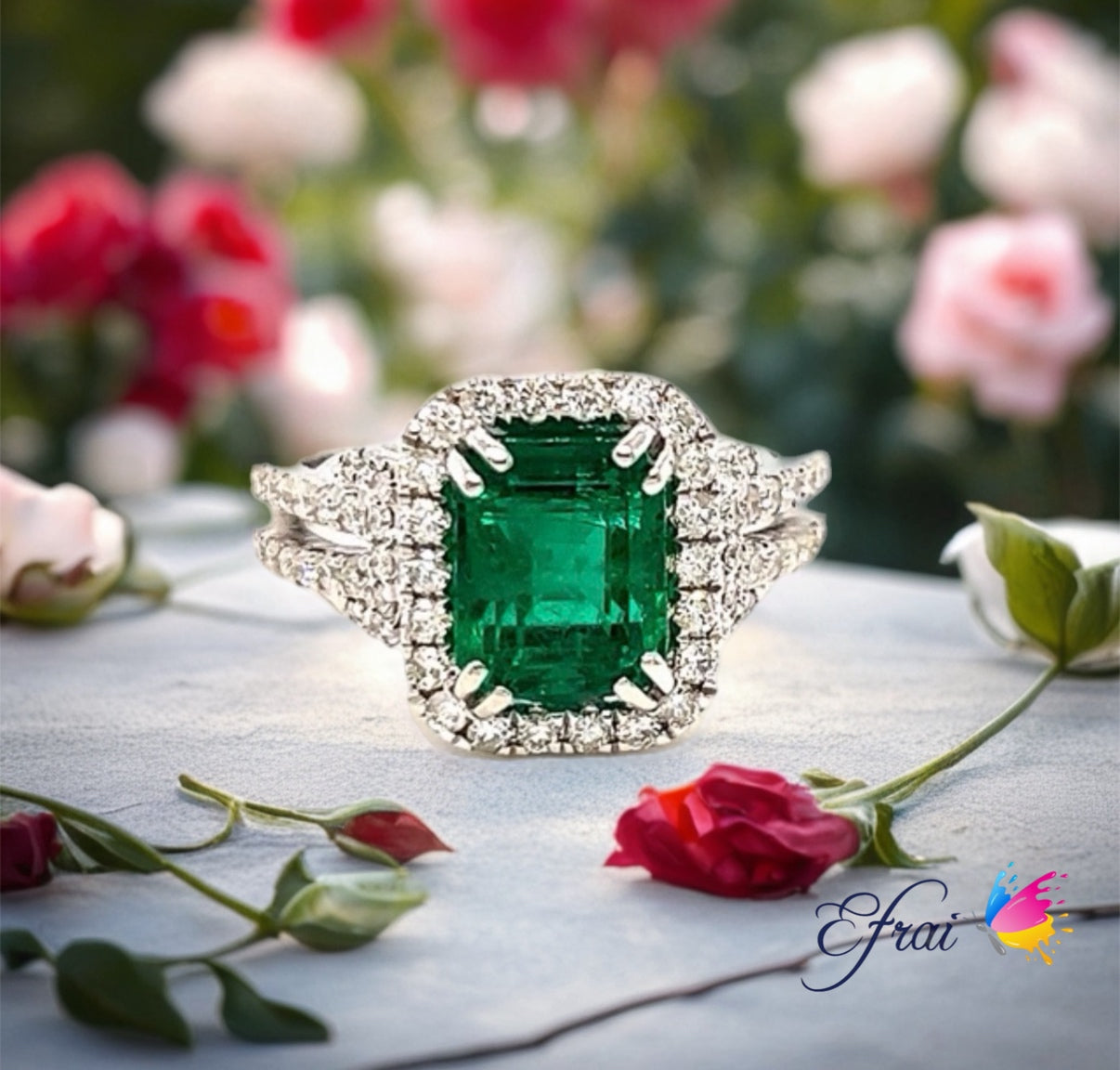EC Gia certified Emerald diamonds ring
