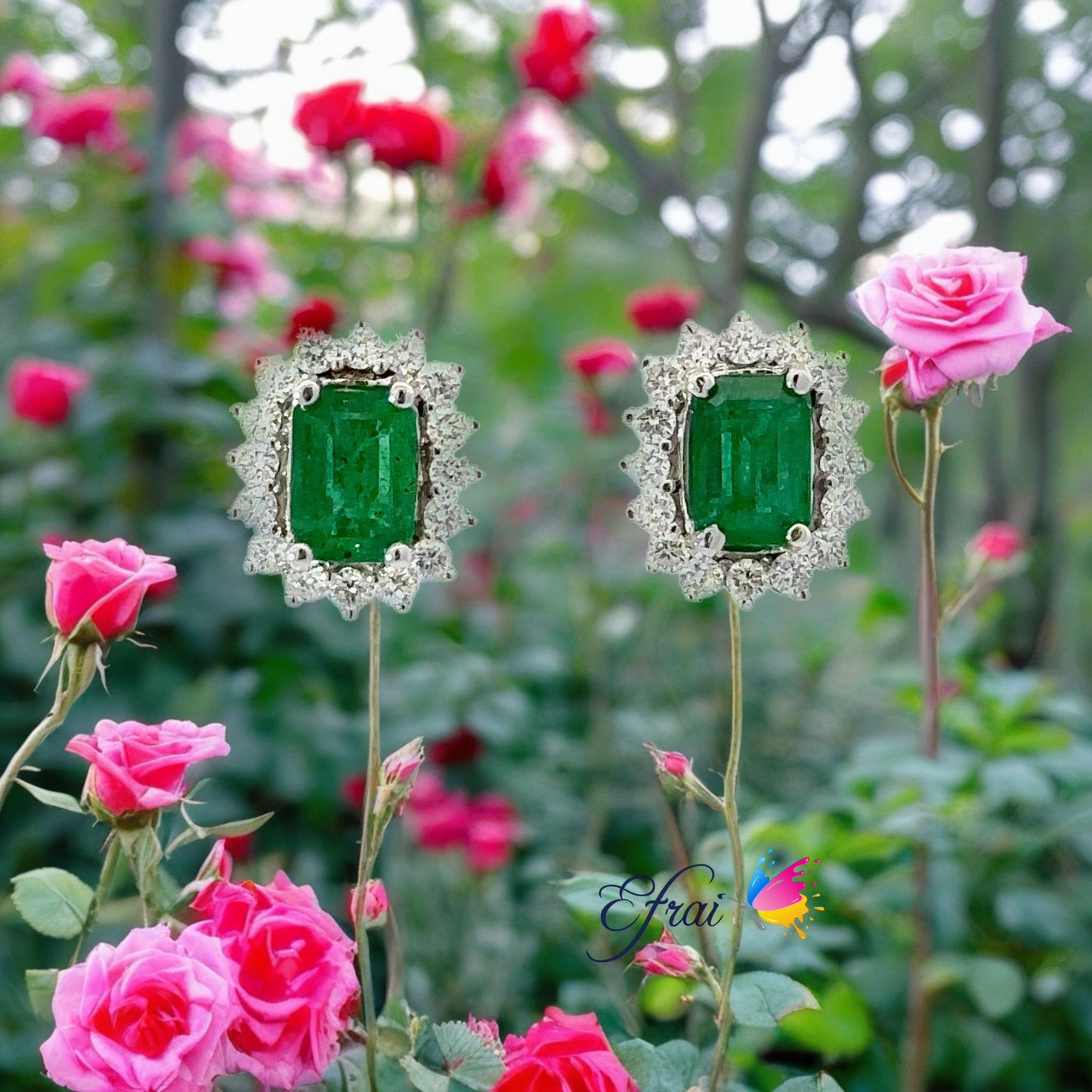 Natural emeralds and diamonds earrings