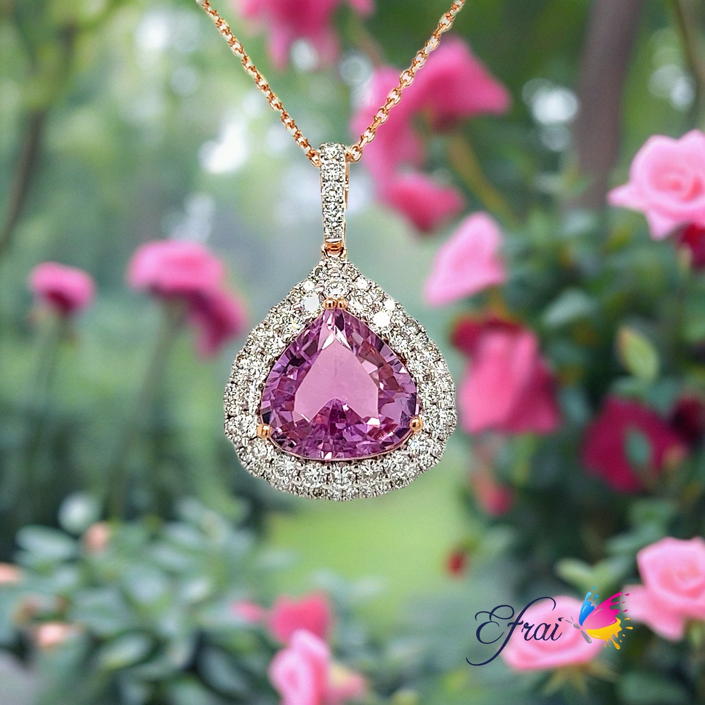 Kunzite and diamonds necklace