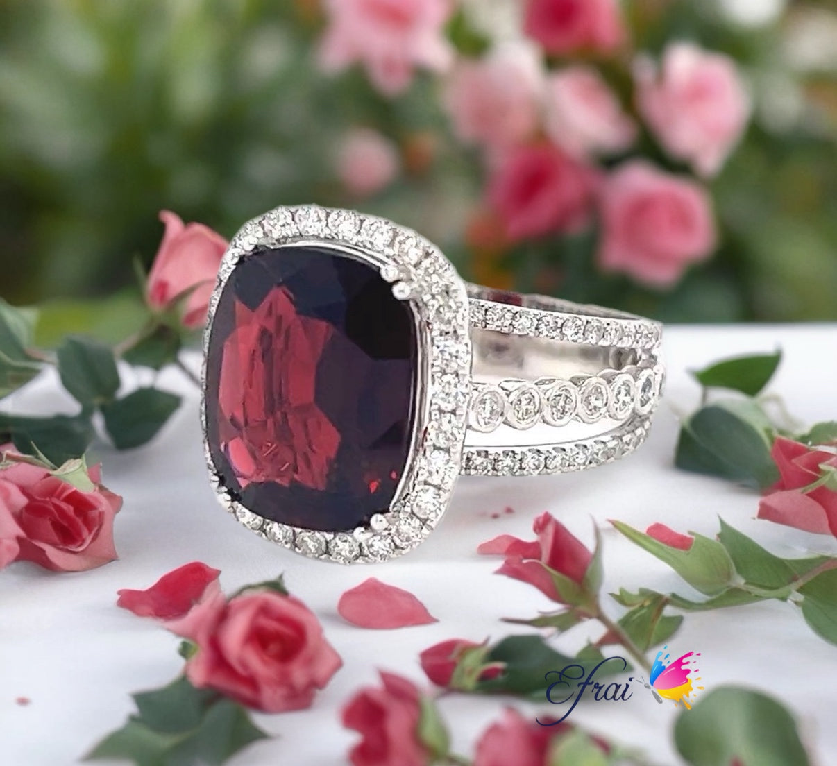 GIA Red Spinel diamonds ring