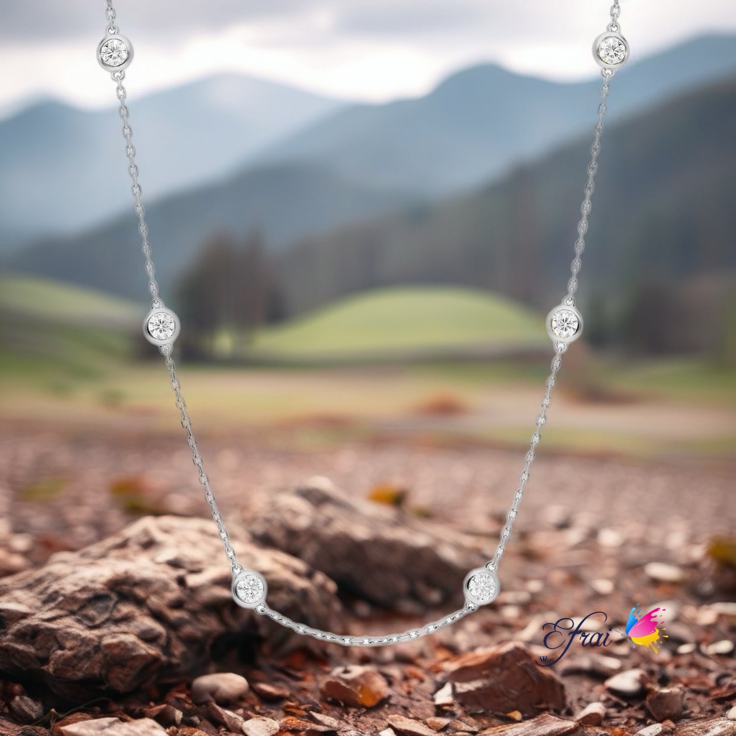 Natural round diamonds tennis necklace 30" long