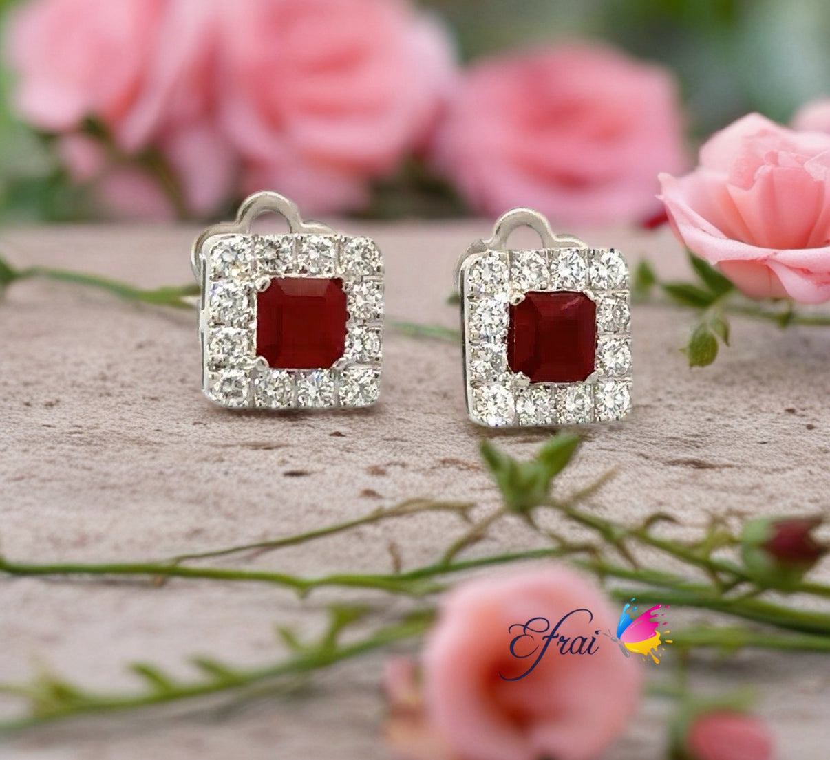 Uniquely design with natural rubies and diamonds earrings