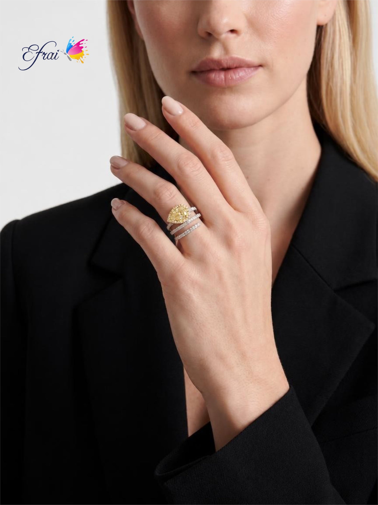 Natural Yellow Diamond Pear Halo Spiral Cocktail Ring