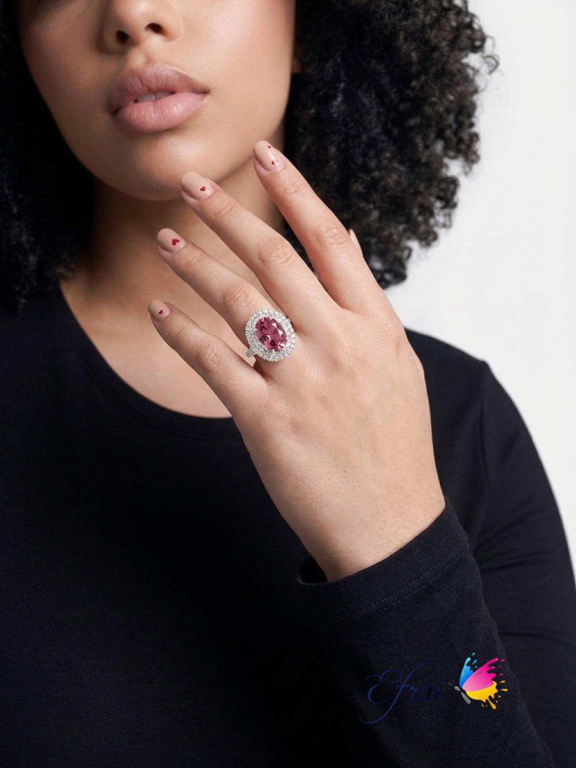 Natural deep pink tourmaline and diamonds ring