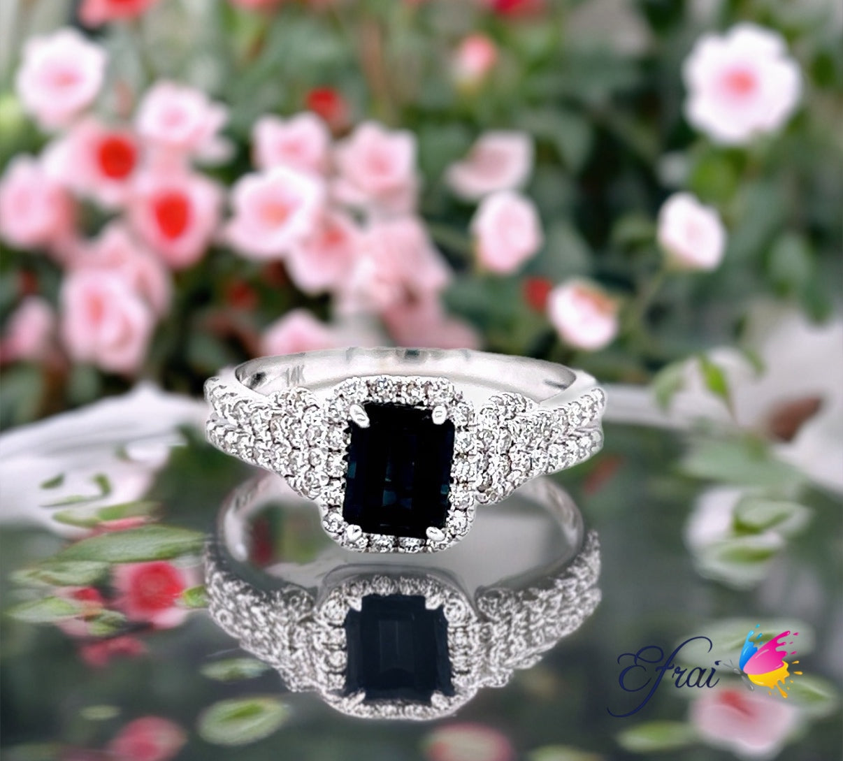 EC blue indicolite diamonds ring