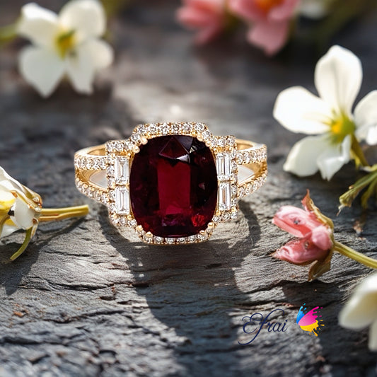 Deep red tourmaline and diamonds ring