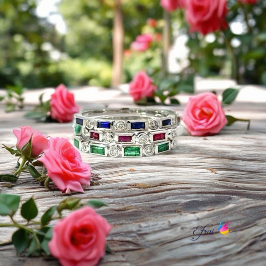 Natural ruby sapphire emeralds and diamonds bands