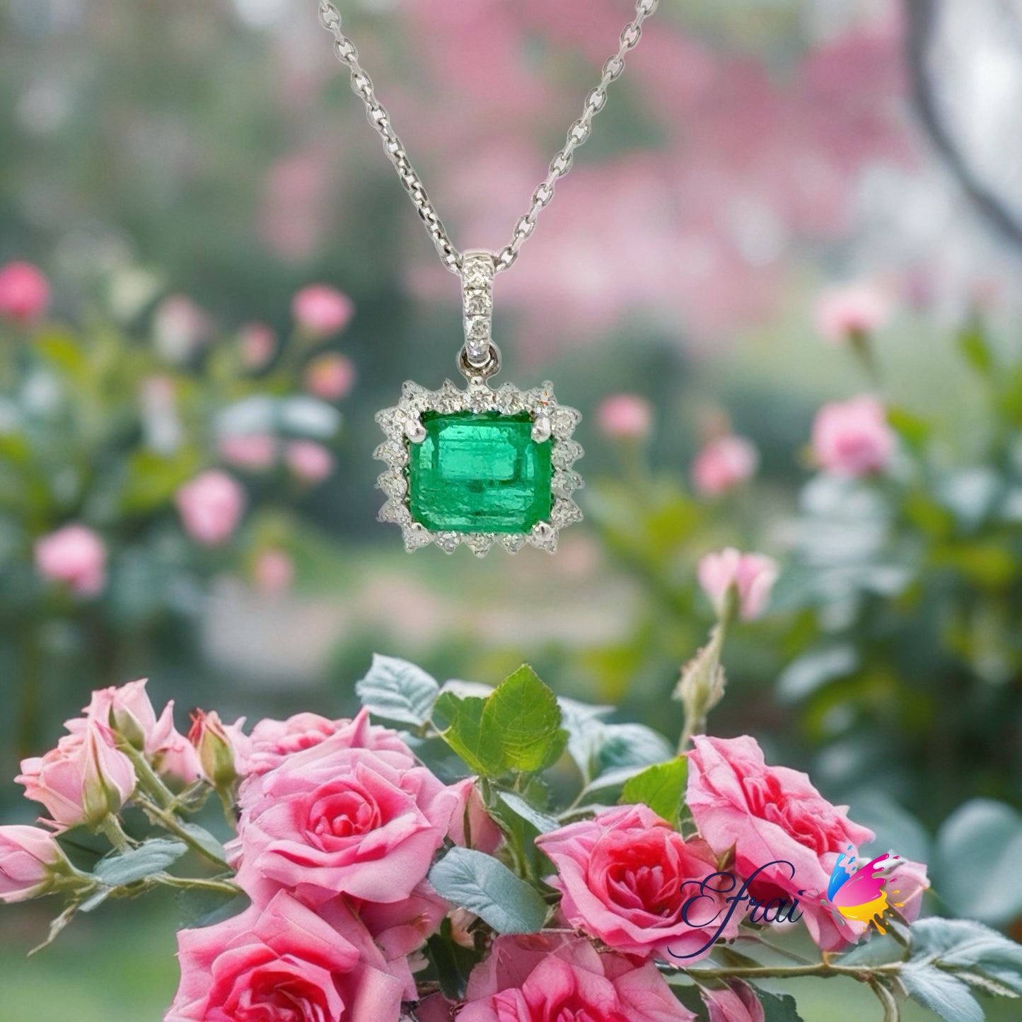 Natural Colombian emerald and diamonds necklace
