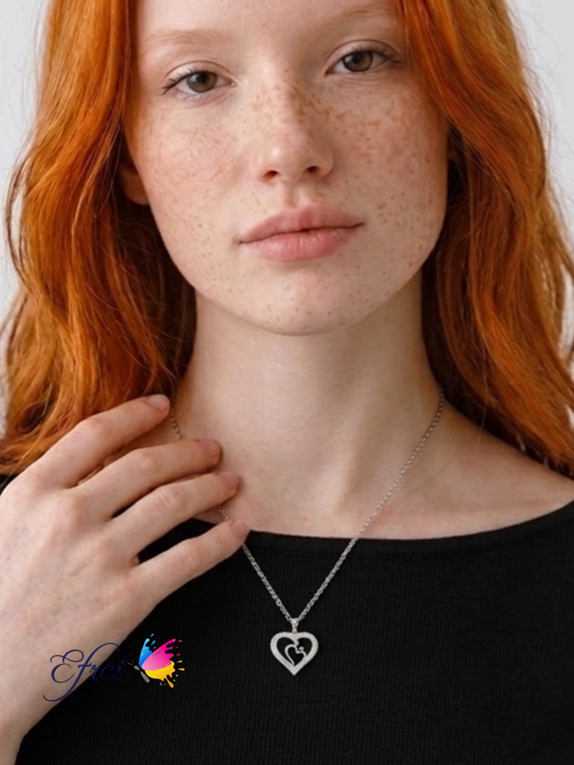 Diamond heart mom & kid necklace
