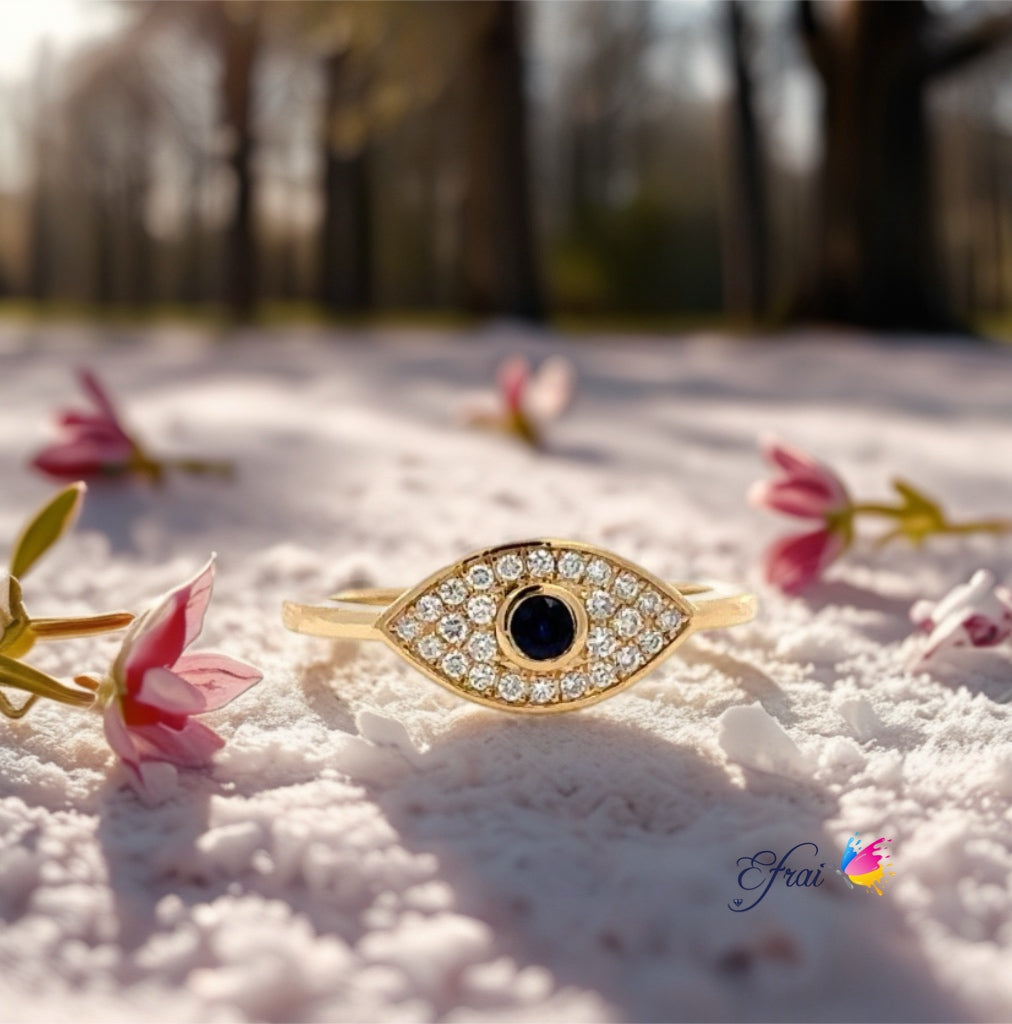 Evil eye diamonds sapphire ring