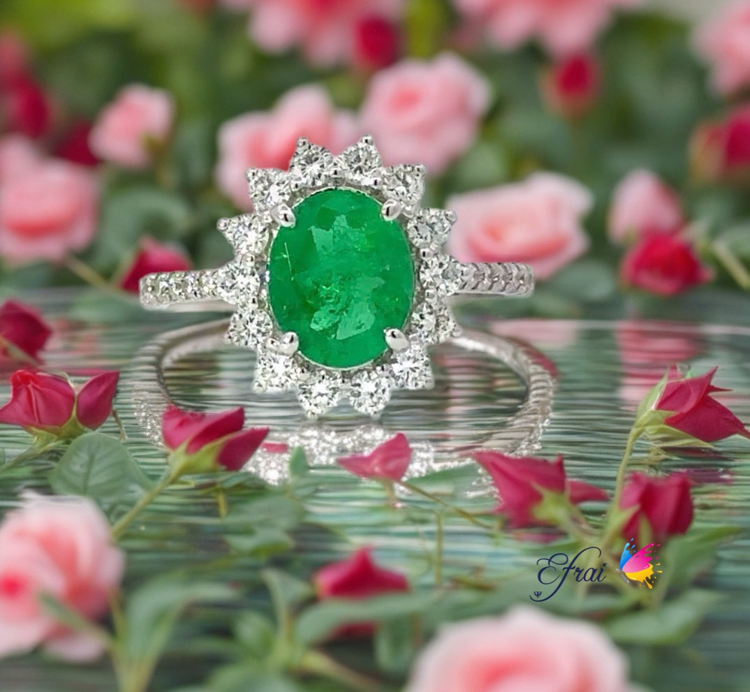 Gorgeous natural emerald and diamonds ring