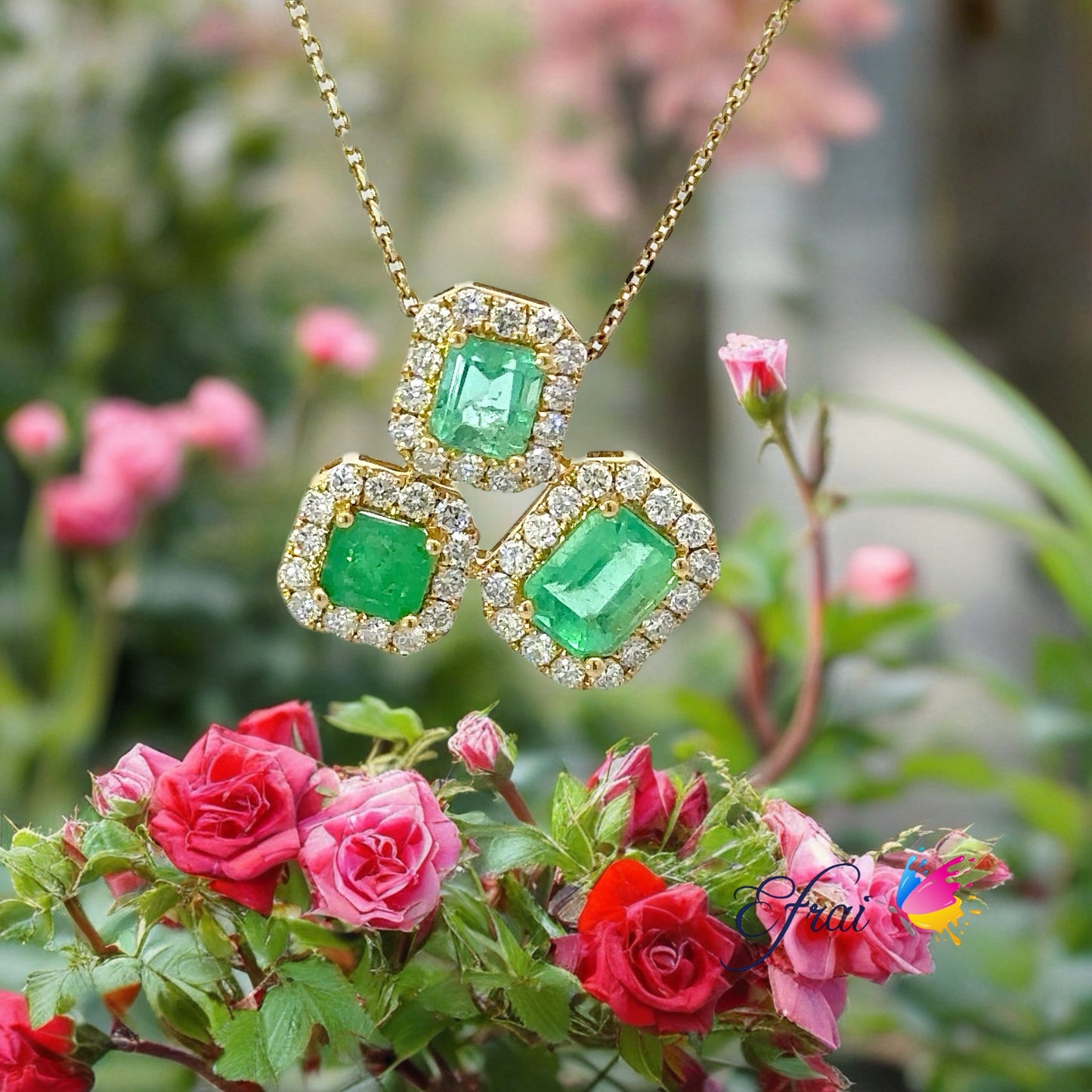 Natural Colombian emeralds and diamonds necklace