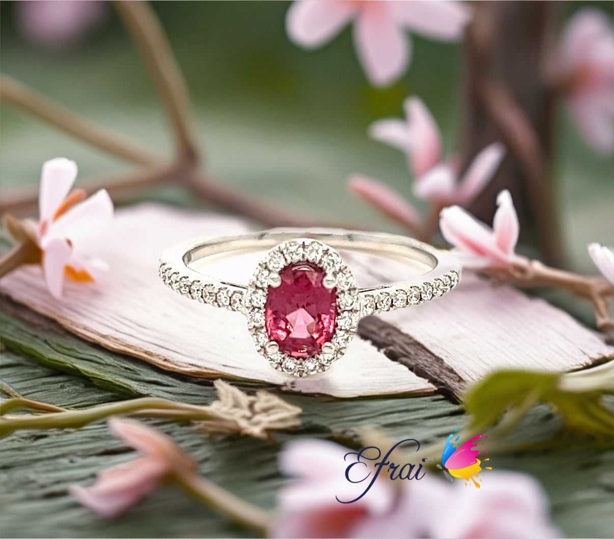 Pink spinel diamonds ring