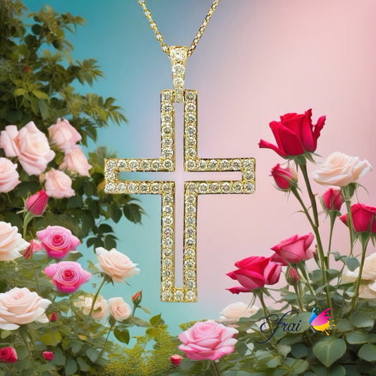 Gorgeous double outlines diamond cross necklace