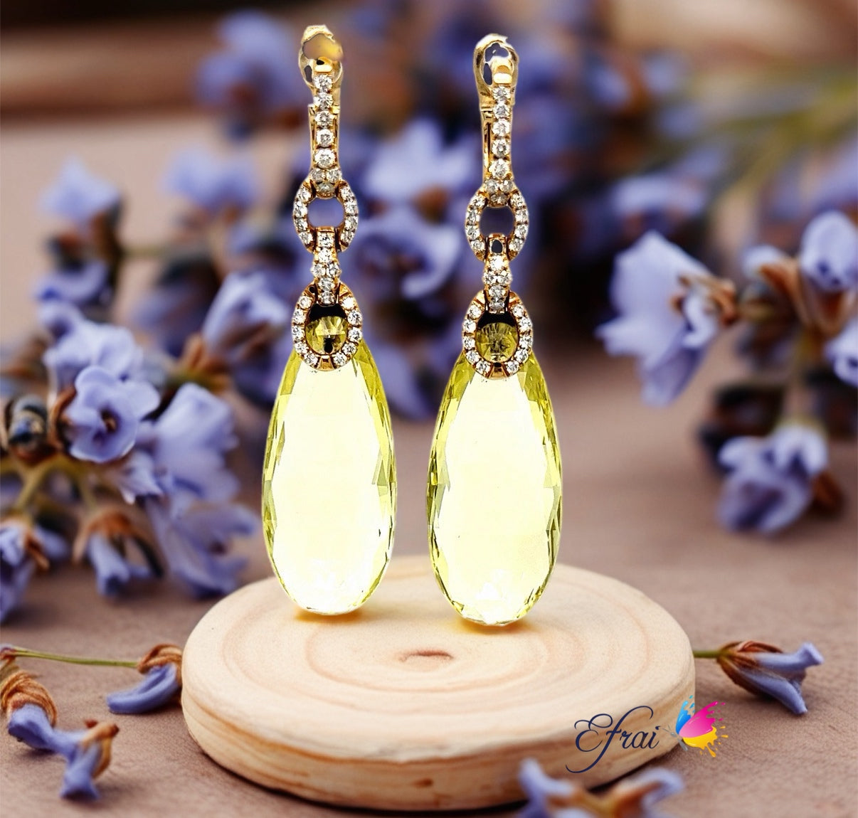 Lemon qtz briolet diamonds earrings