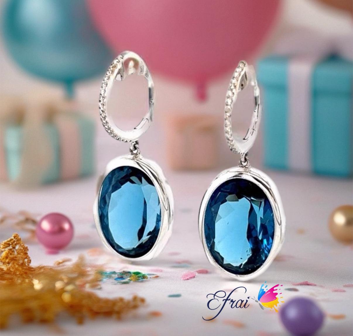 London Blue topaz diamonds earrings