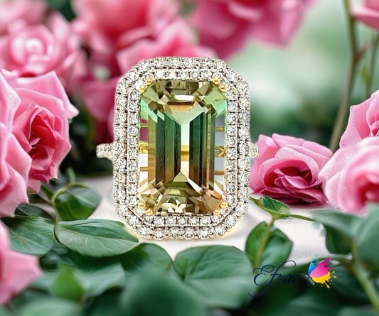 Bicolor tourmaline and diamonds ring