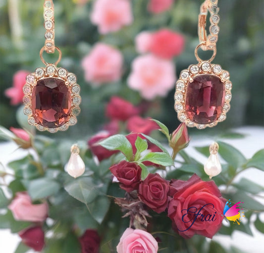 Oval pink tourmalines diamonds earrings