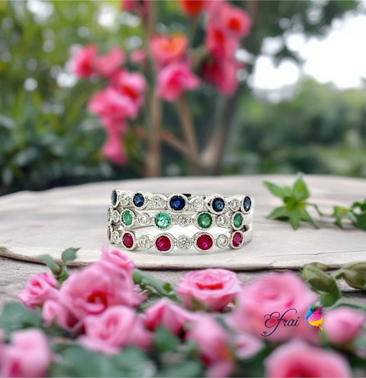 Tricolor gemstones and diamonds bands
