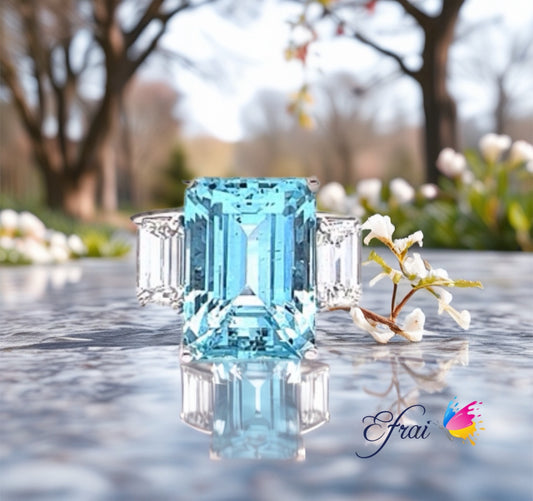 Natural GIA EC Aquamarine and diamonds ring