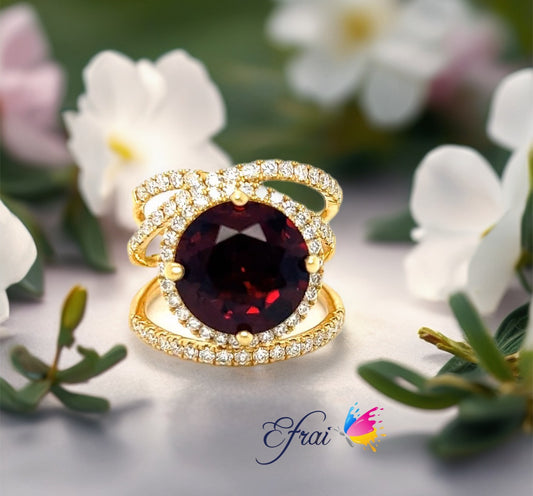 Malayan deep red garnet diamonds ring