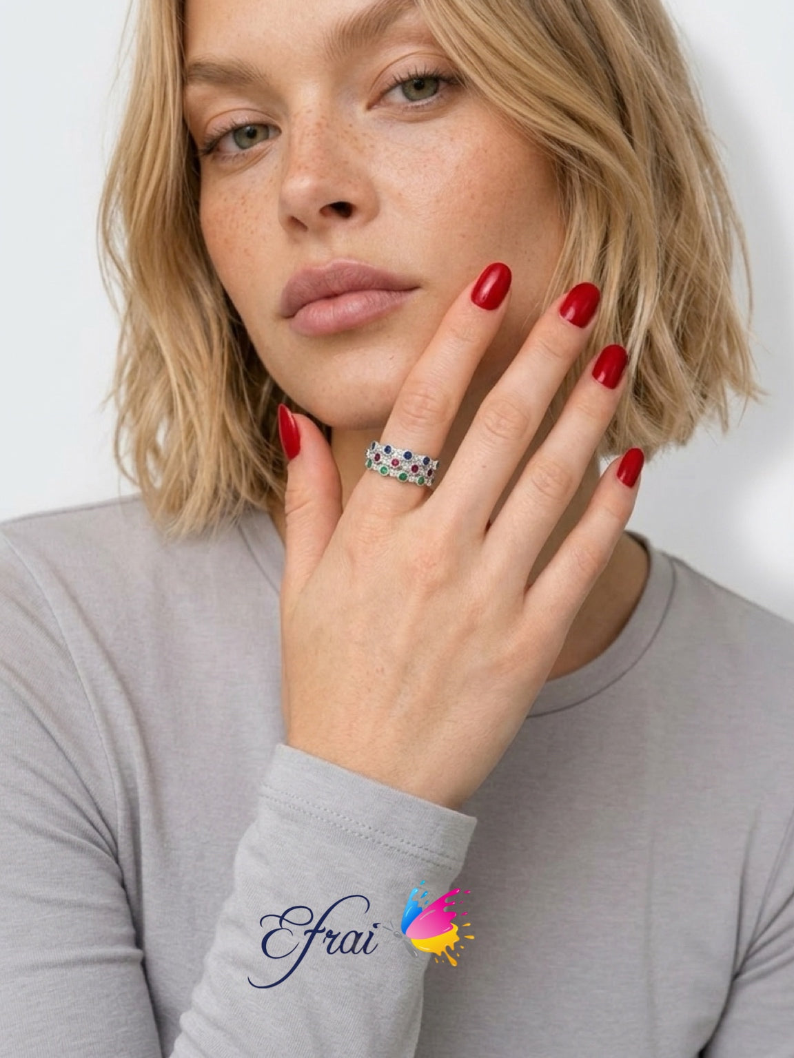 Tricolor gemstones and diamonds ring