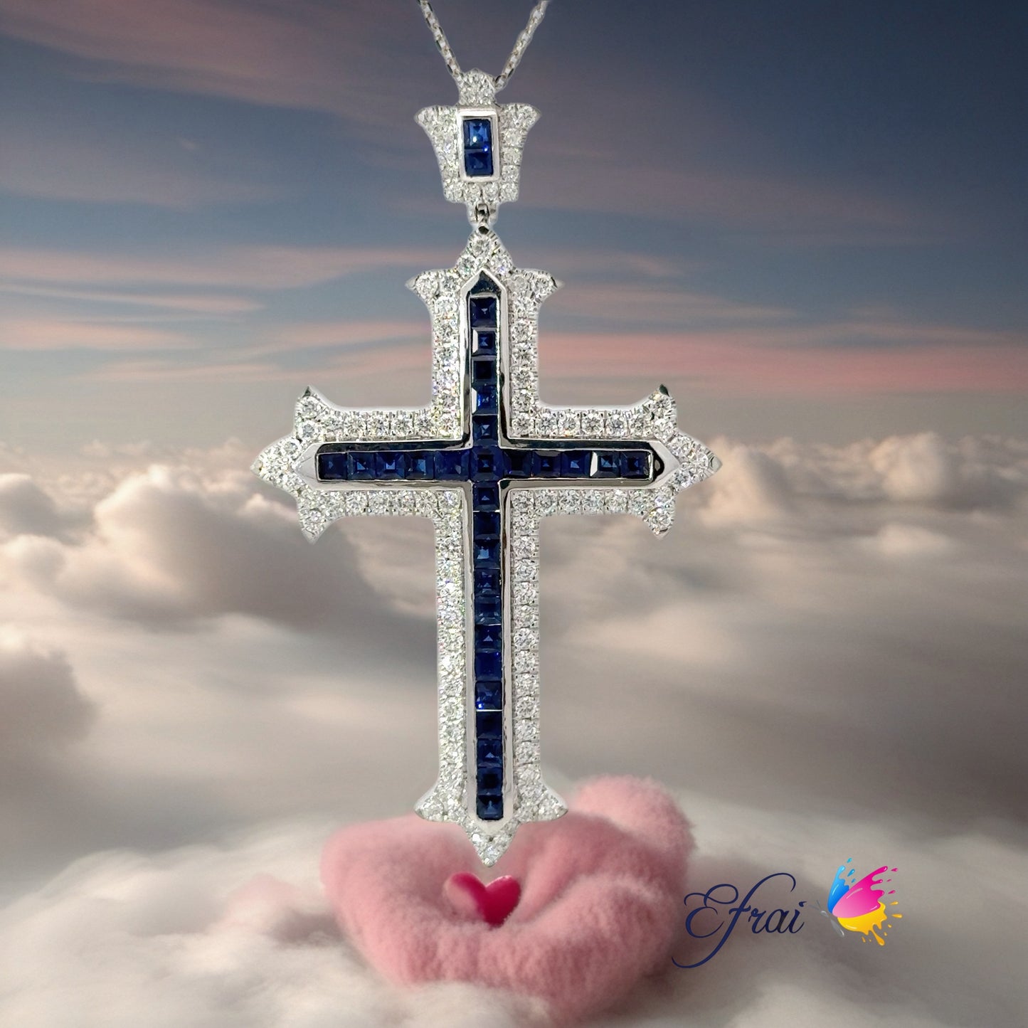 Elegant Sapphire and diamonds Cross Pendant