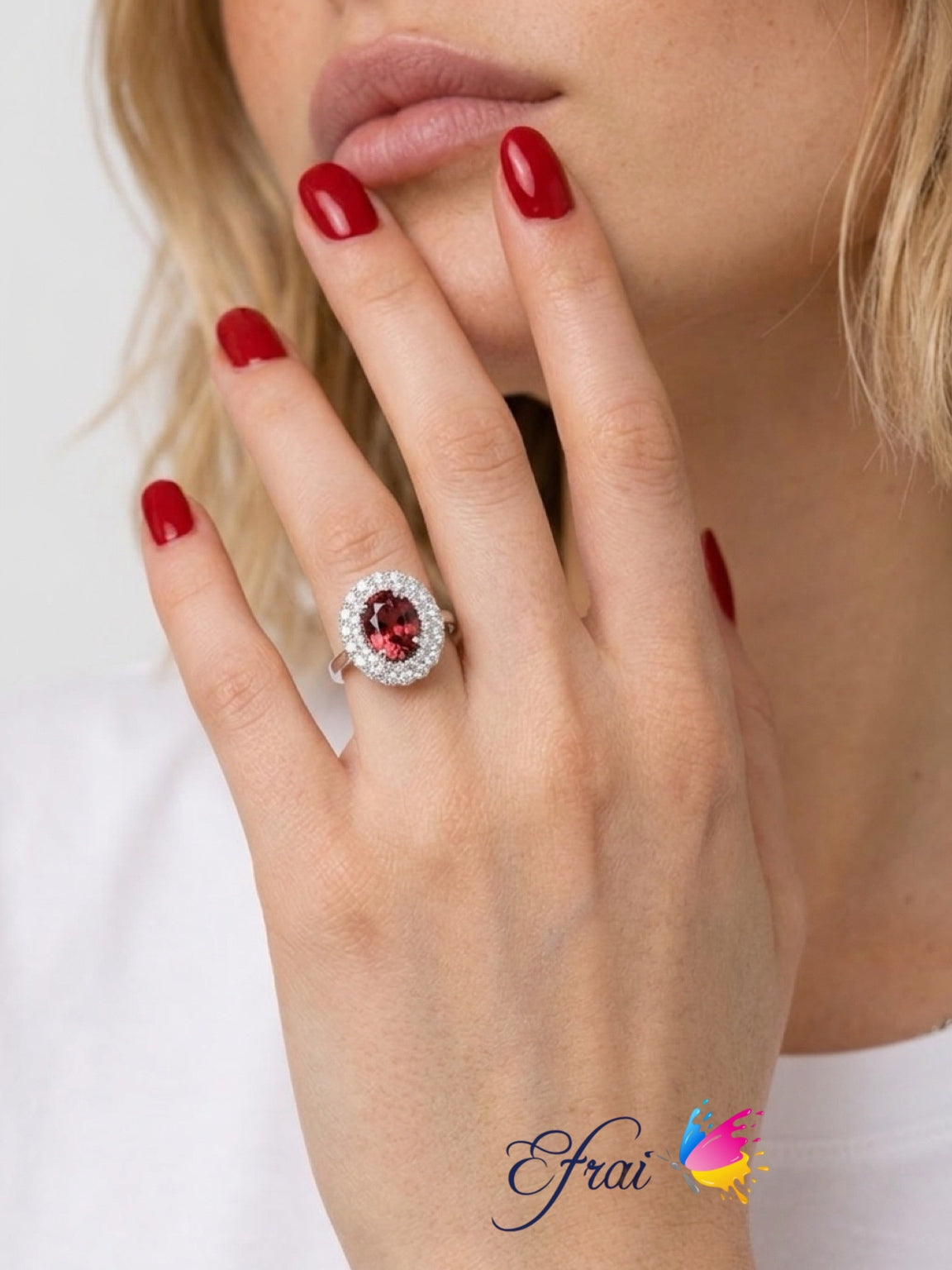 Gorgeous natural pink orange tourmaline and diamonds ring