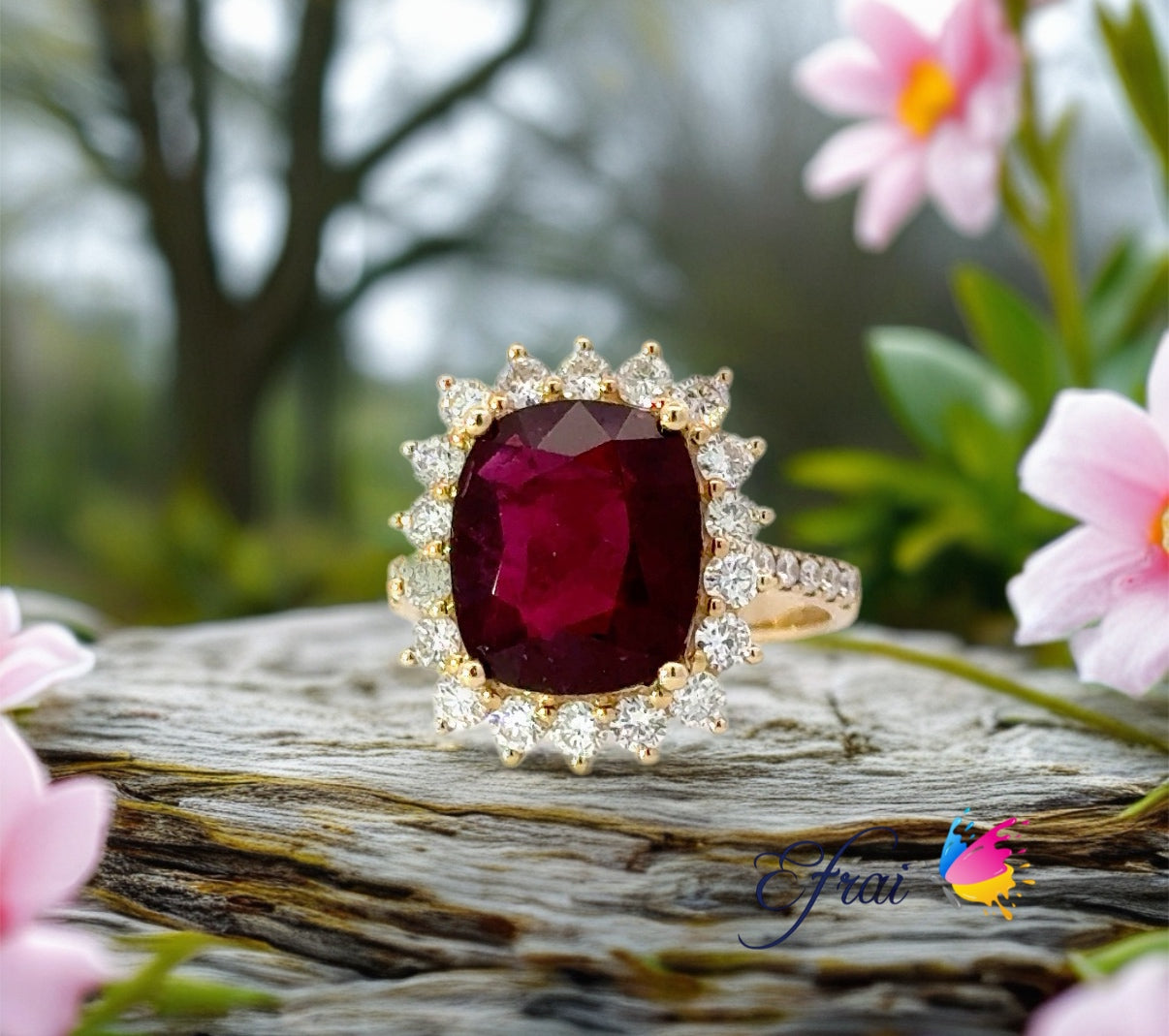 Red tourmaline diamonds ring