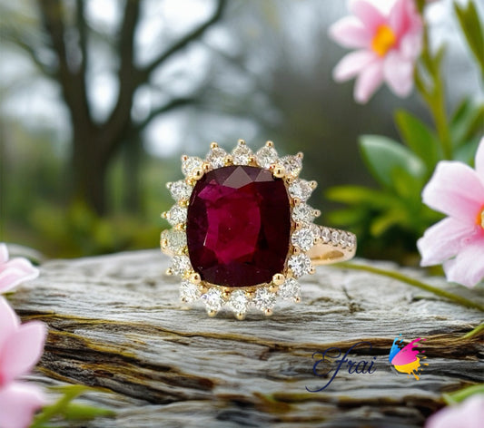 Red tourmaline diamonds ring