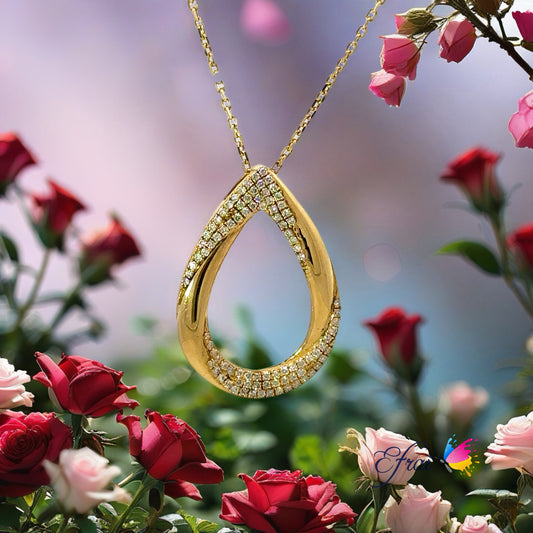 Gorgeous golden tear drop with diamonds necklace