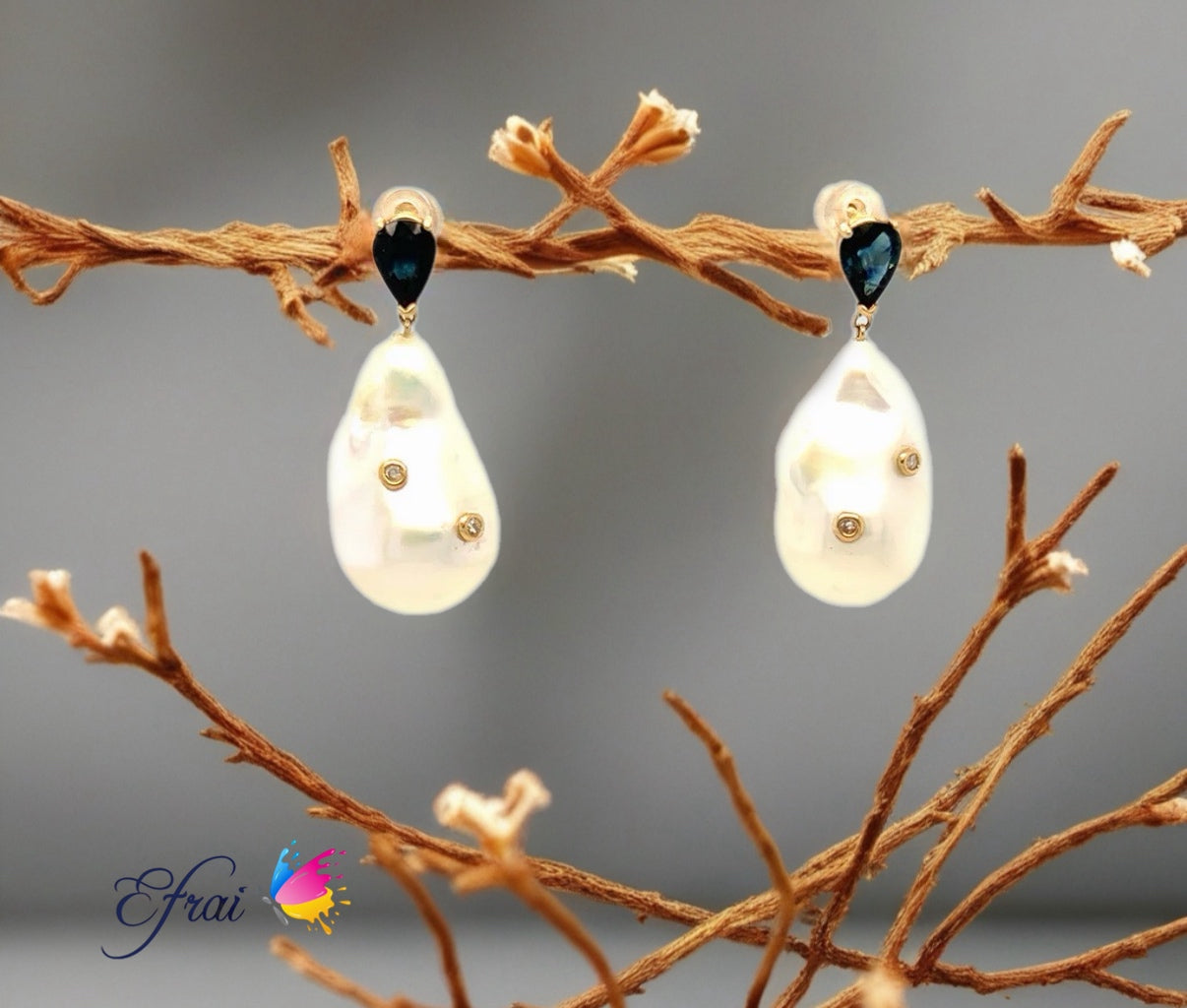 Baroque pearls PS sapphires diamonds earrings