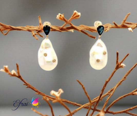 Baroque pearls PS sapphires diamonds earrings