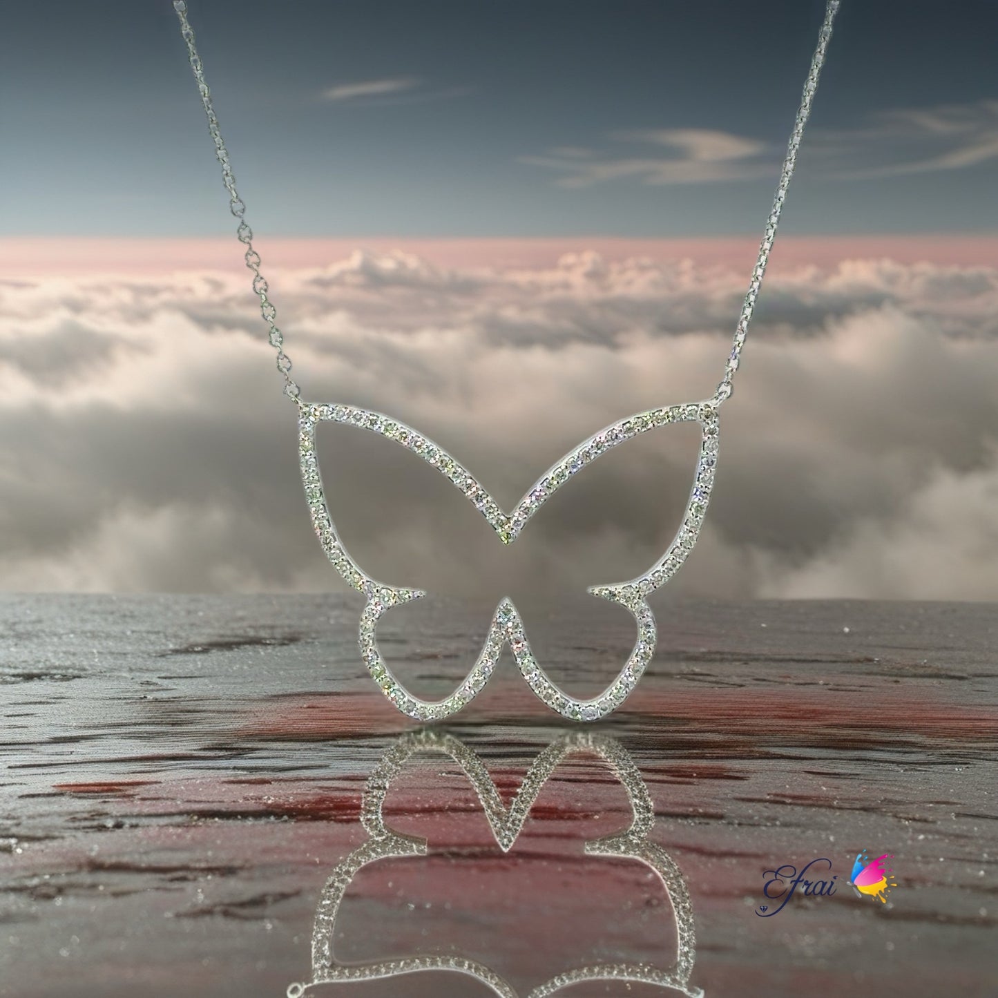 Butterfly outline with diamonds necklace