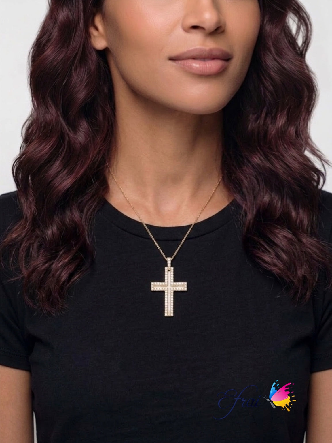 Gorgeous double outlines diamond cross necklace