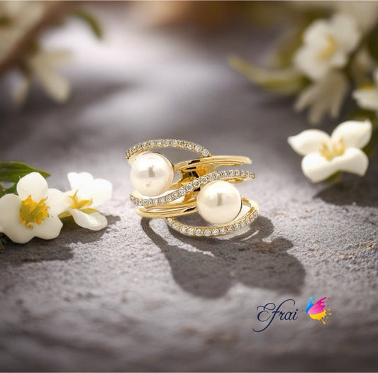 Double natural pearls and diamonds ring