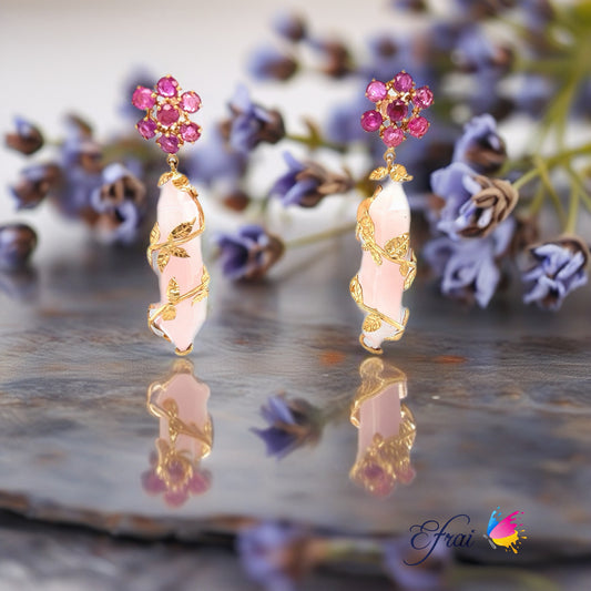 Rose quartz and rubies earrings