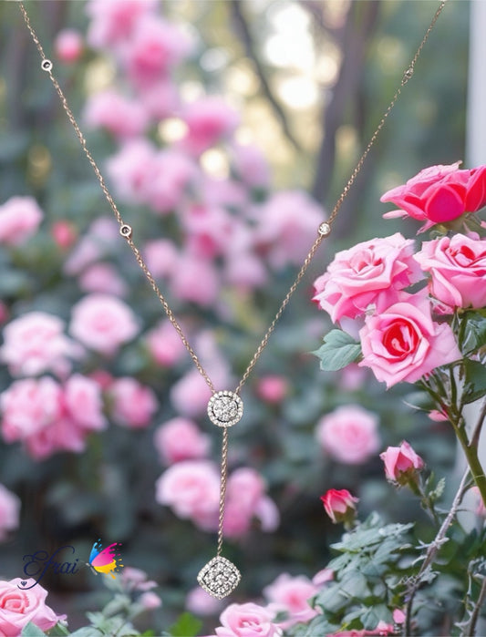 Diamonds lariat necklace double squares design