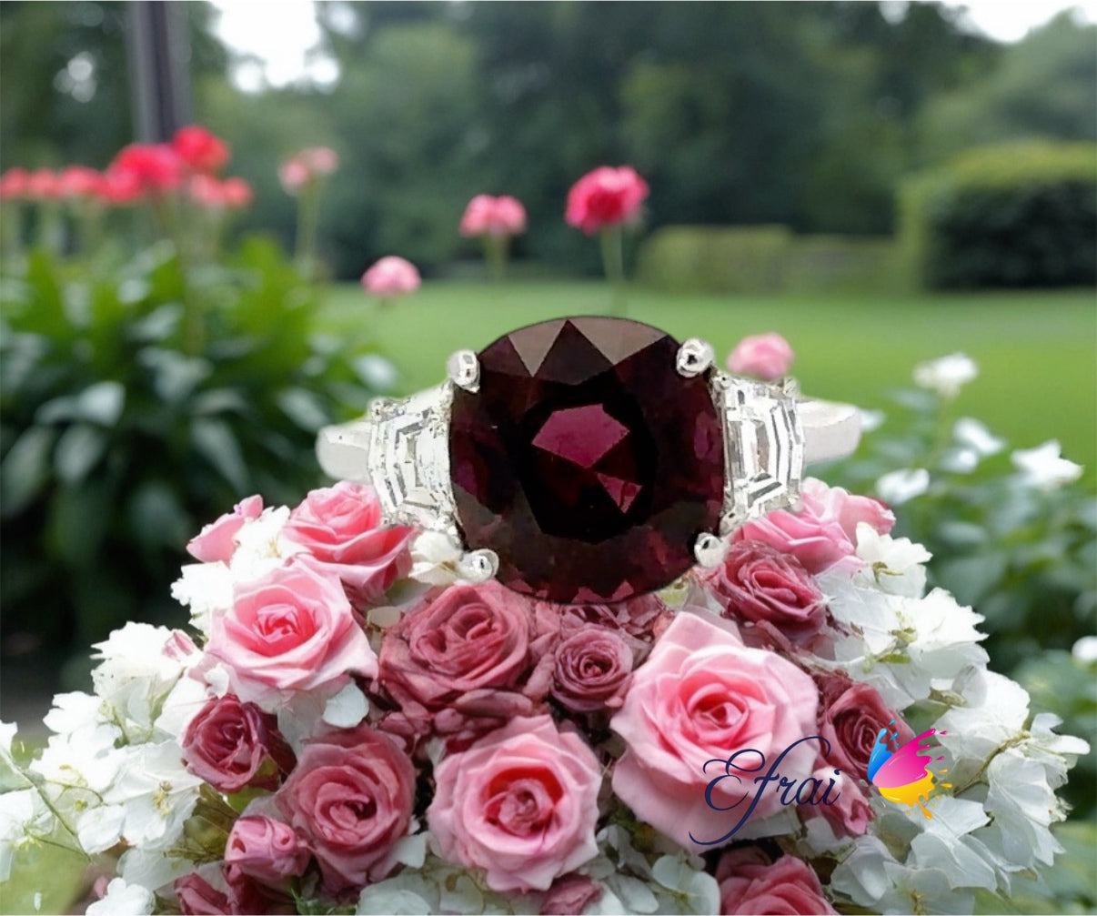 GIA Red cushion spinel diamonds ring