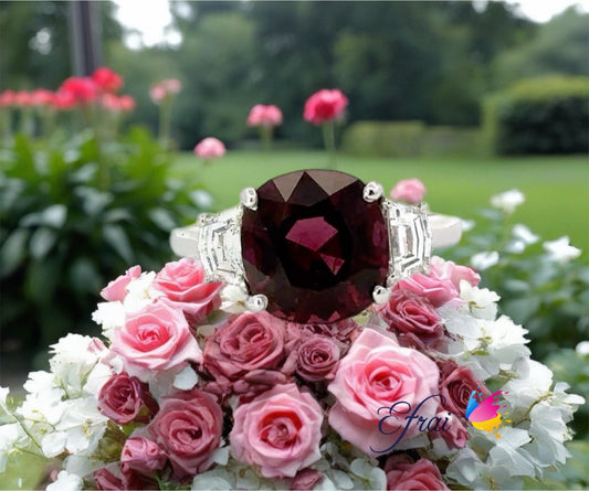 GIA Red cushion spinel diamonds ring